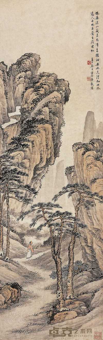 房毅 辛巳（1941年）作 山水 立轴 105.5×32cm